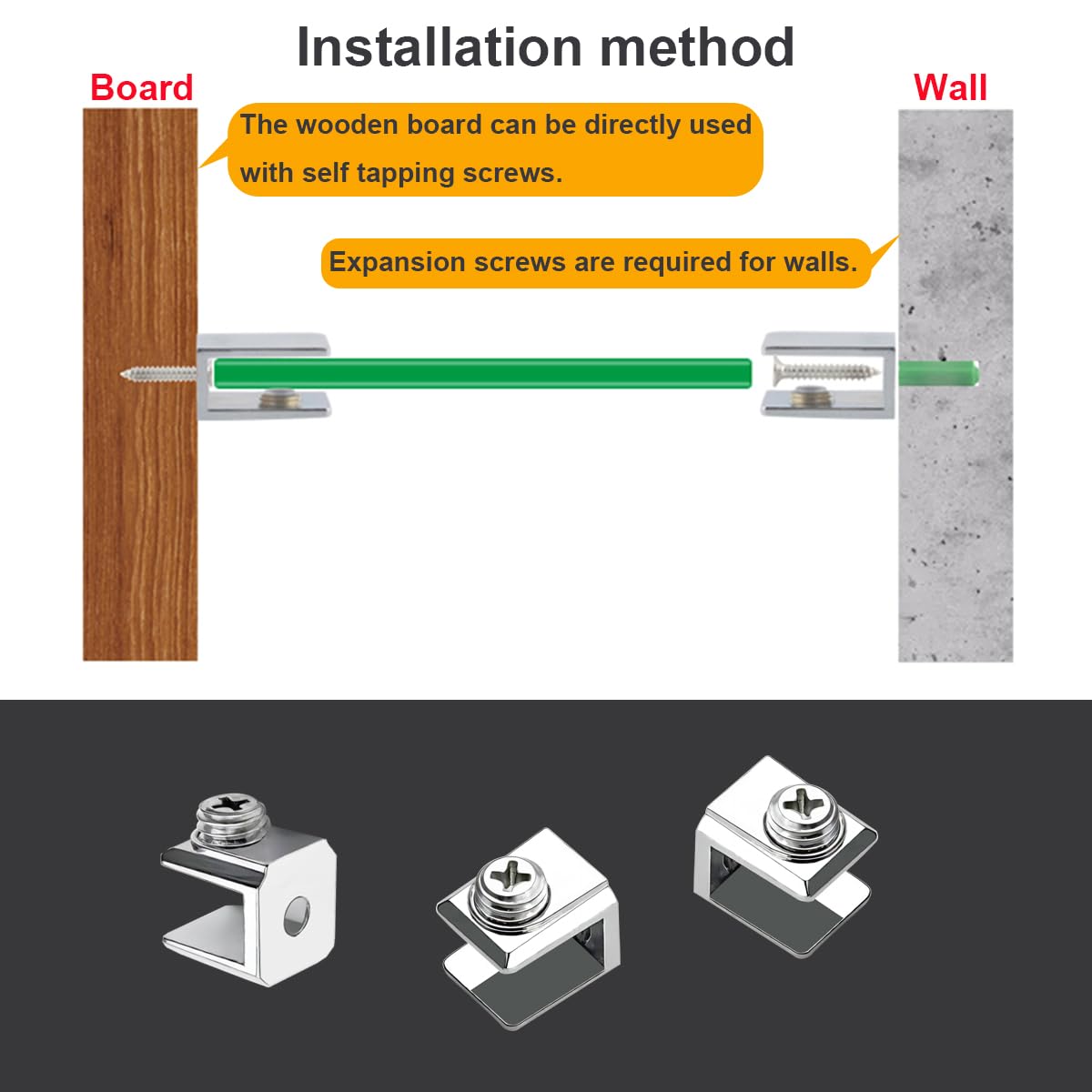 Qrity 16 PCS Glass Clip Holder, Glass Shelf Bracket, Glass Clamp, Wall Mount Clamps for 3-8mm Glass Shelves, Adjustable Clamp Brackets