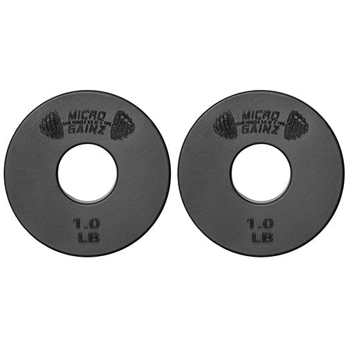 Micro Gainz Standard 1-Inch Center Hole Weight Plates, Set of 2 Black Fractional Plates Choose Set (.25LB-1.25LB), Designed for Standard 1-inch Barbells & Dumbbells, Made In USA (1 lb)