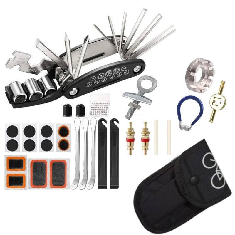 Zuobeiyi 30PCS Bike Repair Tool Kit - 16 in 1 Bicycle Multitool with Tire Levers Chain Breaker Spoke Wrench Portable Bicycle Maintenance Set with Patch Kit Storage Bag for Road Mountain Bikes