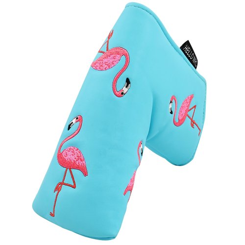 Kimpengofu Golf Club Head Covers Embroidery Flamingo Blade Mallet Putter Cover Magnetic Closure Synthetic PU Leather (Lake Blue) (for Blade Putter)