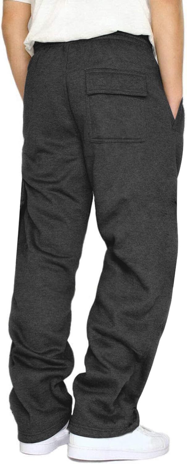 Waterwang Men's Fleece Joggers - Casual Cotton Sweatpants with Pockets | Loose Fit, Open Bottom