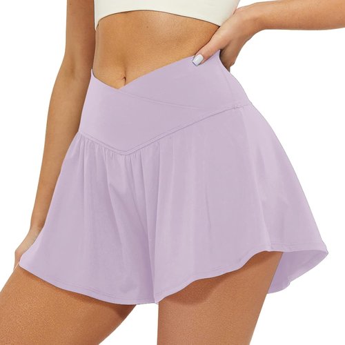 FireSwan Women's Crossover Athletic Shorts - 2 in 1 Flowy Running Shorts with Pockets | Spandex Butterfly Design