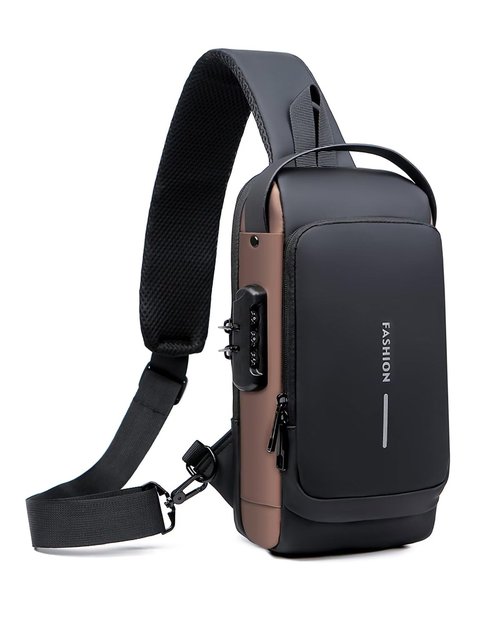 HAN-LBG Sling Bag for Men Women, Black Anti-theft Crossbody Bags with USB Charging Port Waterproof Crossbody Sling Backpack Shoulder Bag for Hiking Cycling Running Travel