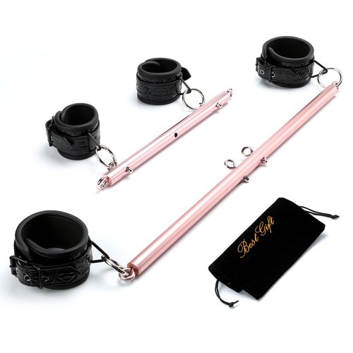 Extendable Bar Rose Ankle Spreader Bar, with 4 Black Adjustable Straps, Stainless Steel Bars for Home, Yoga Sports Training Fitness Gear, Yoga Gift