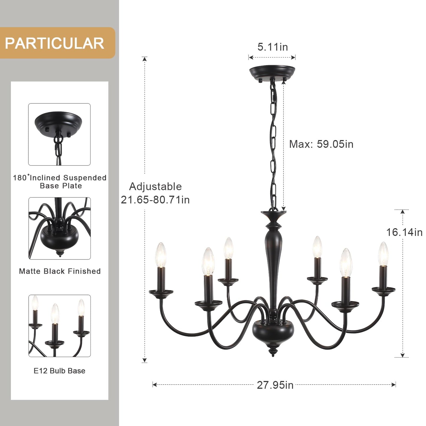 LIHHGFGS Farmhouse Chandelier for Dining Room 6 Lights Black Chandeliers Light Fixture Hanging Candle Iron Chandelier for Bedroom Kitchen Island Foyer Living Room Hallway