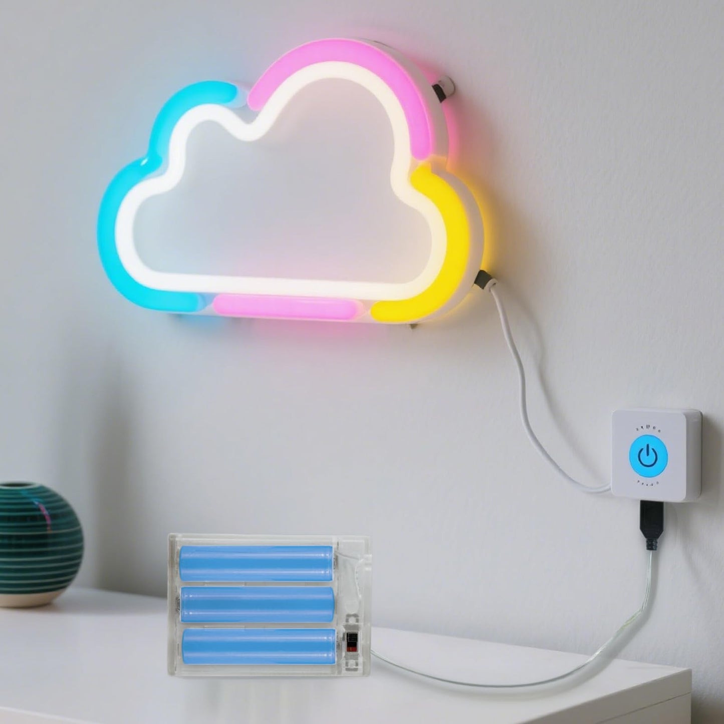 (2 PCS) Portable USB Battery Pack for 5V LED Neon Signs – Battery Operated Power Supply Converter for Plug-in 5V LED Lights, Ideal for Indoor & Outdoor Use (Transparent)