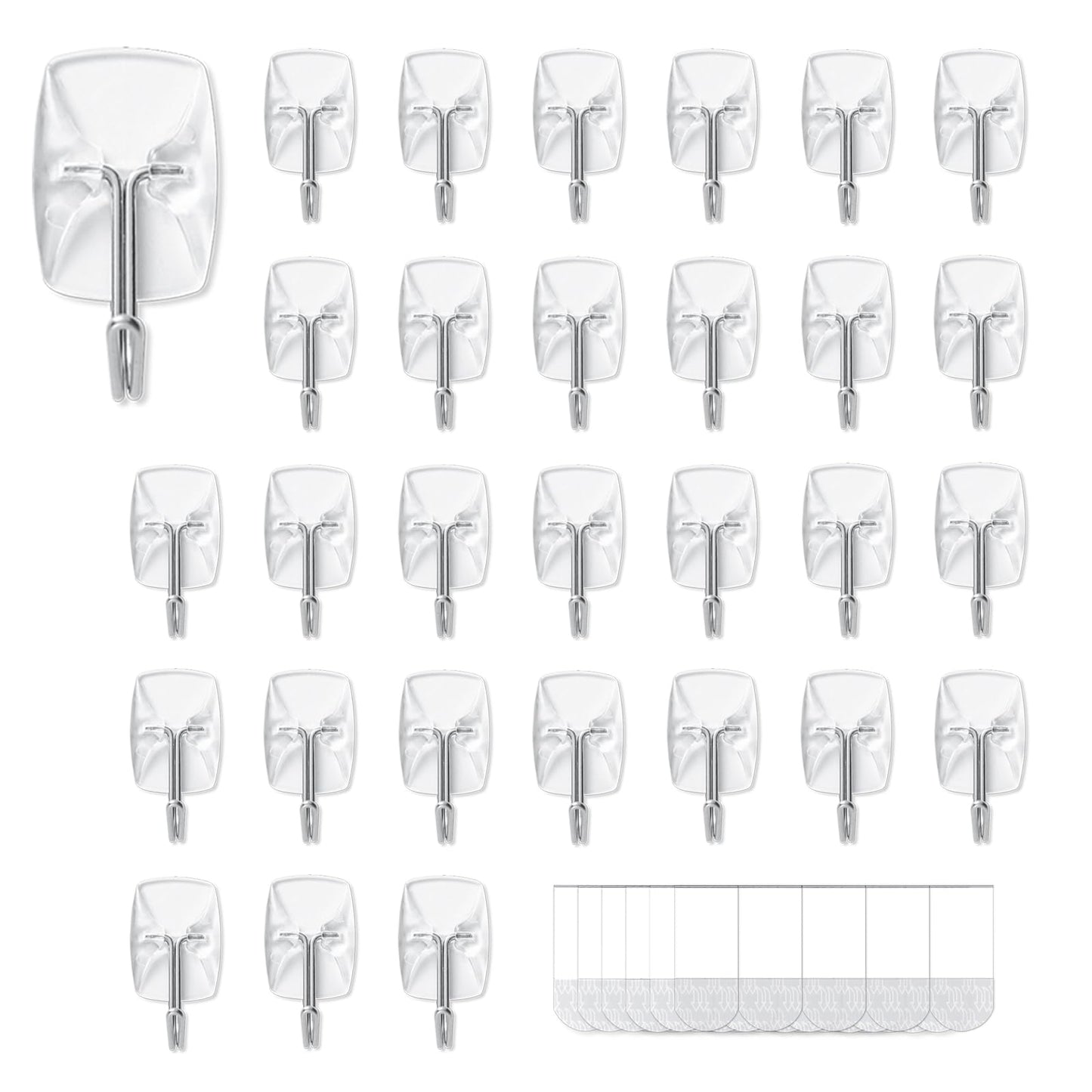 MOVELYST 30 Small Hooks+40 Removable Strips, Clear Wire Utility Hooks with Adhesive Strips Damage-Free, No Tools Wall Hooks for Hanging Heavy Duty, Value Pack