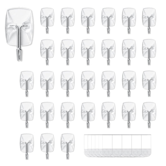 MOVELYST 30 Small Hooks+40 Removable Strips, Clear Wire Utility Hooks with Adhesive Strips Damage-Free, No Tools Wall Hooks for Hanging Heavy Duty, Value Pack