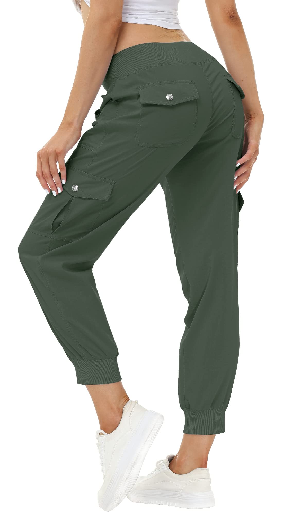 MoFiz Women's Hiking Pants Cargo Joggers Sweatpants with Pockets Lightweight Quick Dry Outdoor Summer Casual Athletic Elastic Waist Army Green 3XL