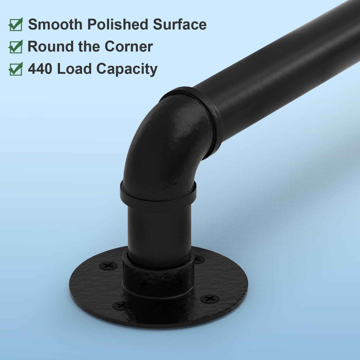 mapleway Pipe Stair Handrail, 14ft Railing for Indoor Steps Metal Staircase Hand Rail Industrial Iron Handle for Wall Mount Support, Black