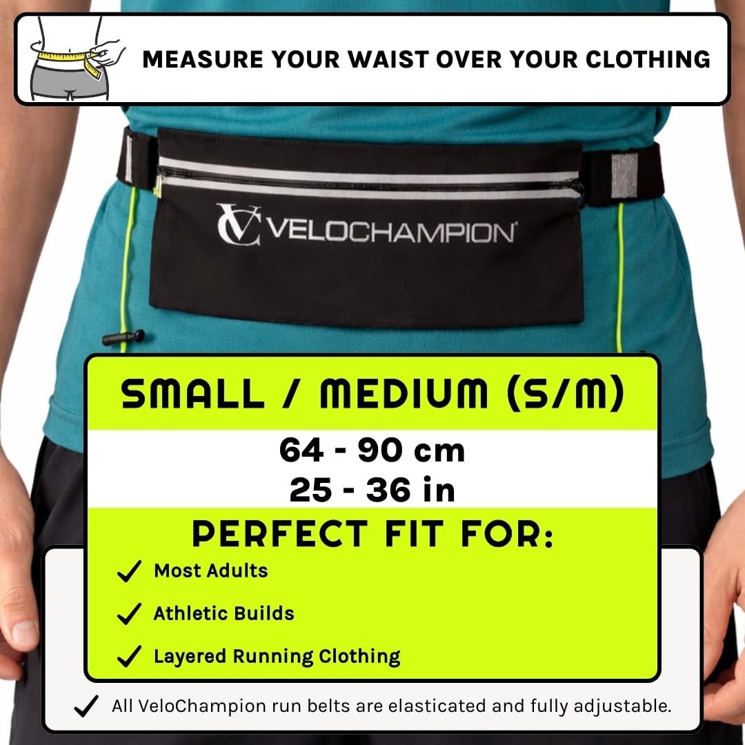 VeloChampion Reflective Running Number Belt Waist Pack + Storage Pouch Pocket. Elastic Adjustable Fit with Clip Fastening. Perfect for Fun Run, 5k, 10k, Marathon, Triathlon, Cycling