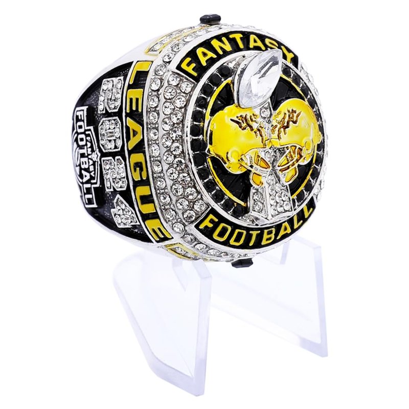 guancrown 2024 Fantasy Football Championship Trophy Ring Award Prize Sports Winner FFL Champion Ring (size 8, ring with stand)