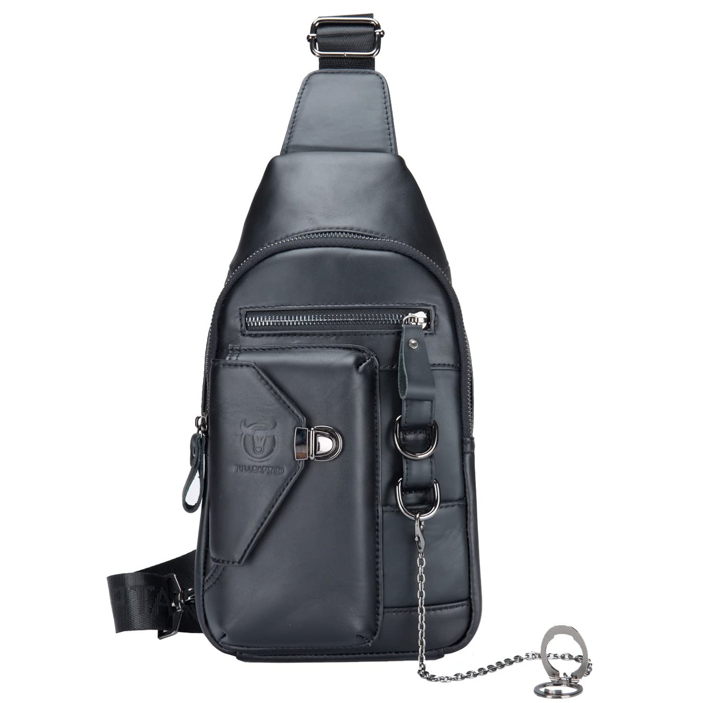 Leather Sling Bag Multipurpose Daypack for Men Women Outdoor Travel Camping Hiking Crossbody Shoulder Chest Pack (Black)