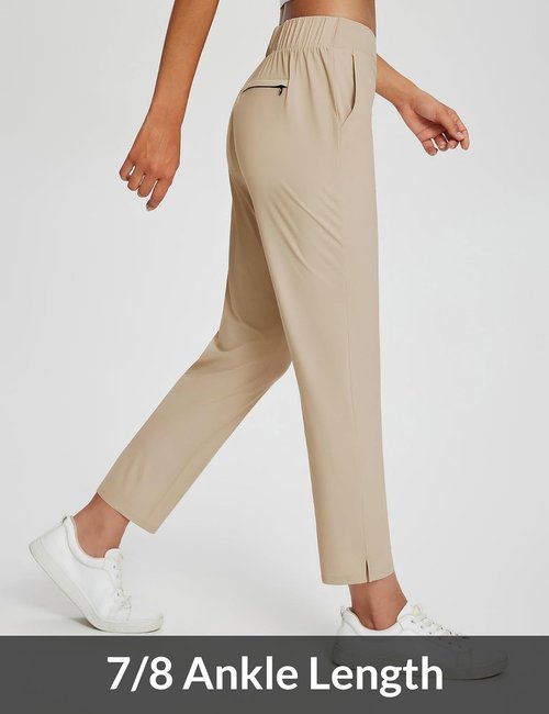 Baleaf Women's Travel Pants - Lightweight Stretch with Zipper Pockets | Petite Ankle Design for Golf & Business Casual