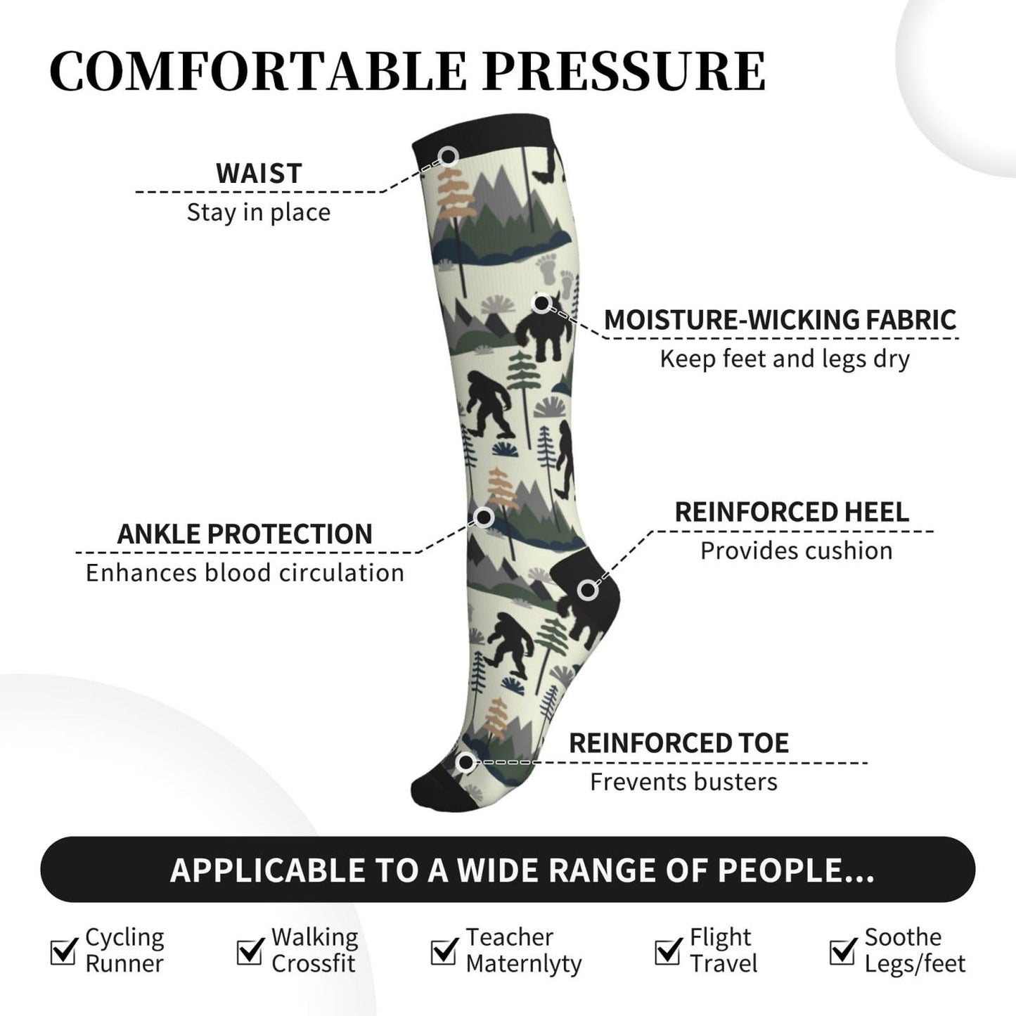 Bshuey Big Sasquatch Foots Compression Socks For Women & Men Circulation 15-20 Mmhg Knee High Best Support For Travel Running Athletic