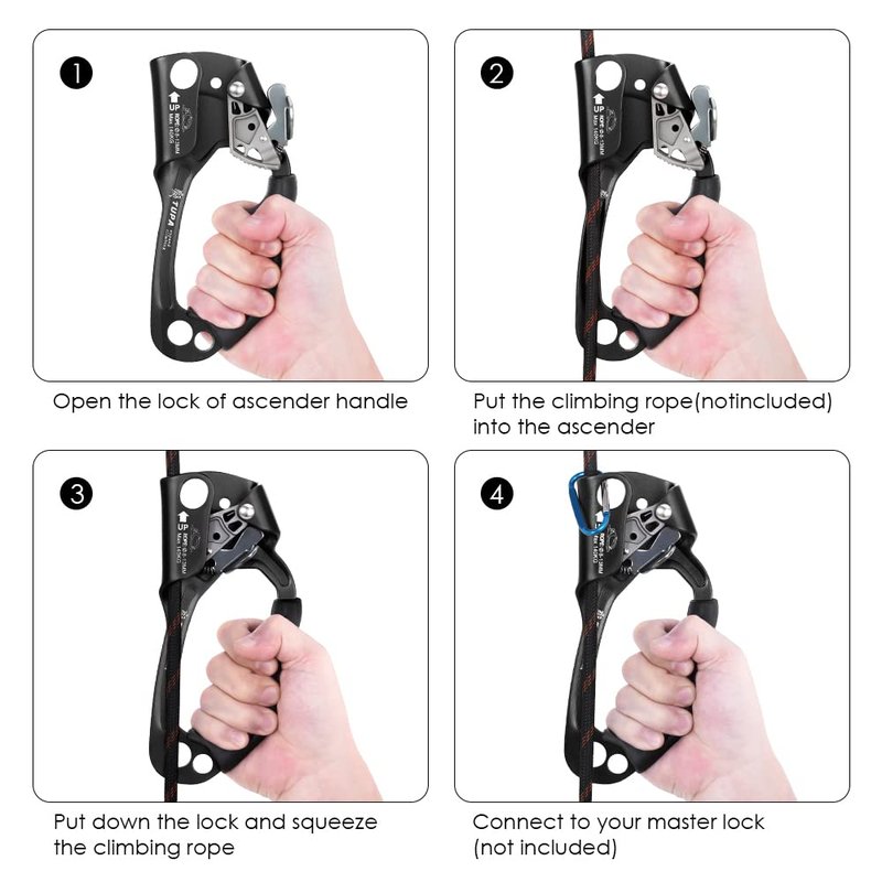 Lixada Climbing Hand Ascender 8-13mm Vertical Rope Access with Ergonomic Rubber Handle CE Certified Strong Rappelling Gear Equipment for Rock Climbing Tree Arborist, Rescue Caving