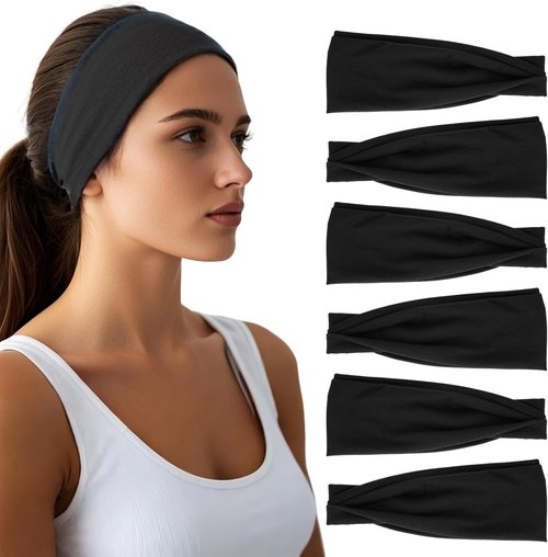 Headbands for Women by [Brand Name] - 6 Pack Wide Elastic Hair Bands | Soft Non-Slip Sports Accessories