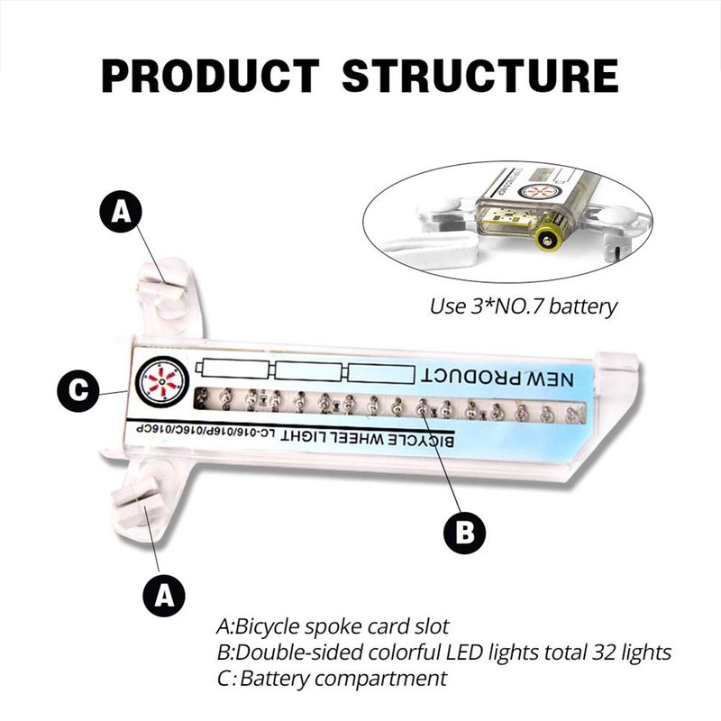 Mrisata Bike Wheel Tire Lights, 32 Attractive Patterns Bike Light Double Display LED Bicycle Spoke Riding Safety Tire Light Accessories, 32 Different Patterns Change, Bright for Spokes (A)