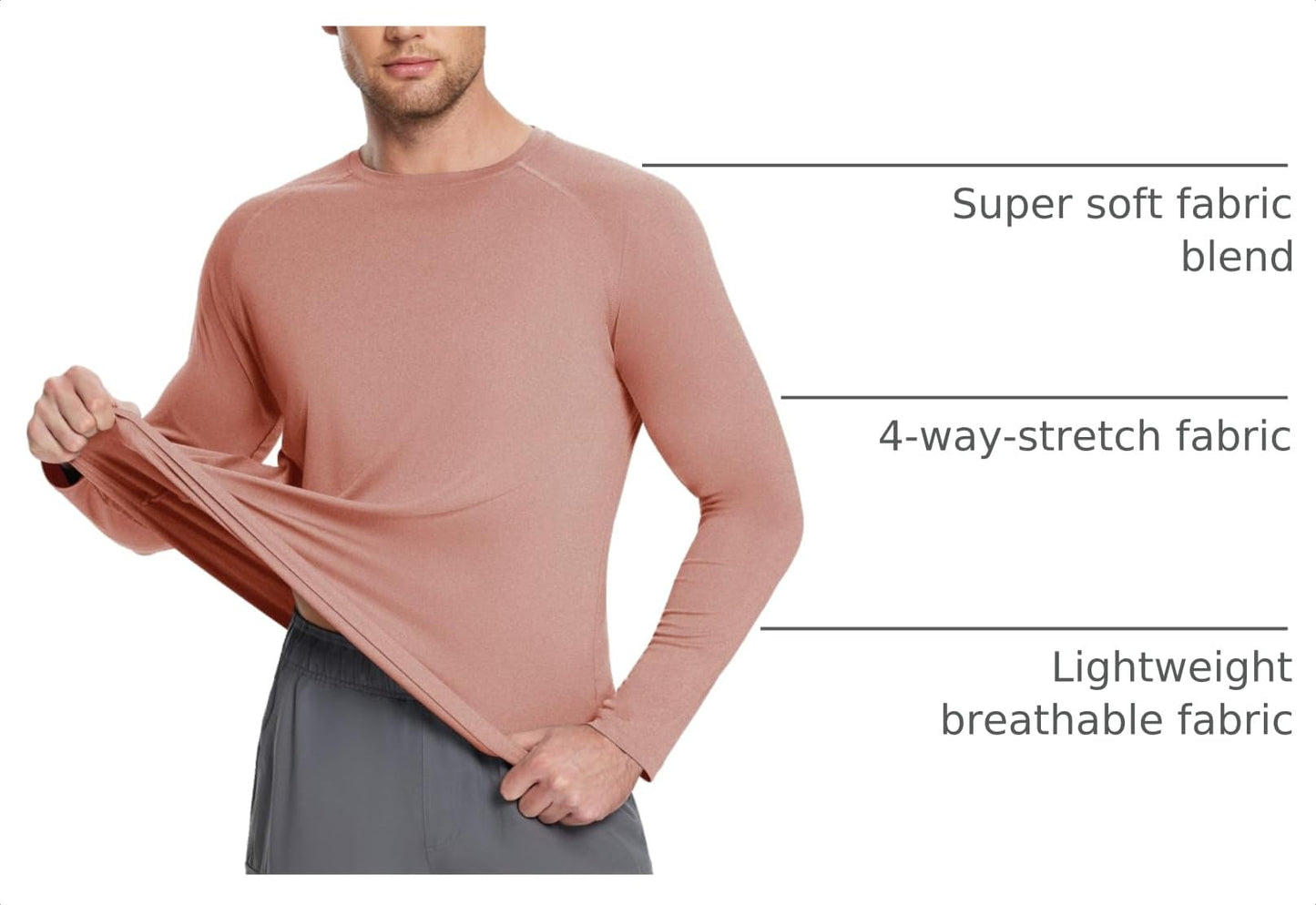 baleaf Men's Long Sleeve Running Shirts Workout Tops Quick Dry SPF Rash Guard Lightweight Hiking Sun Protection t Shirt Orange Red M