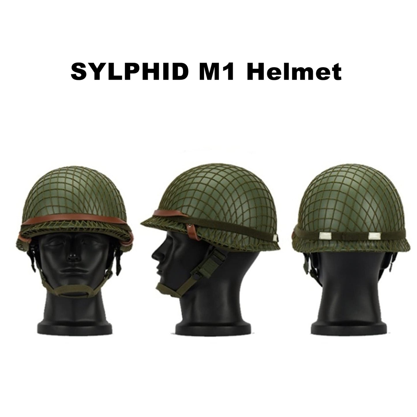 SYLPHID Outdoor Green WW2 US M1 Helmet Steel Field with Net Cover cat Eye Belt