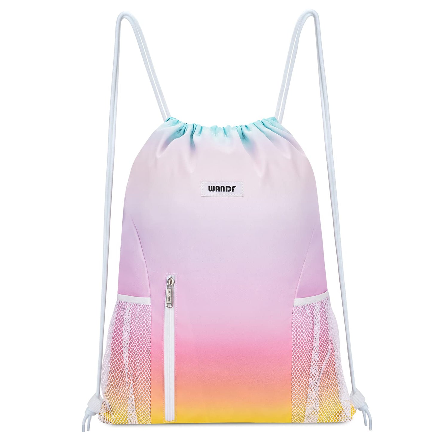WANDF Drawstring Backpack Sports Gym Sackpack with Mesh Pockets Water Resistant String Bag for Women Men (Rainbow)