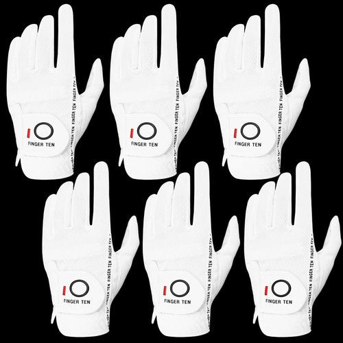 FINGER TEN Golf Gloves - All-Weather Grip for Men - 6-Pack in Various Sizes | Ideal for Rainy Conditions