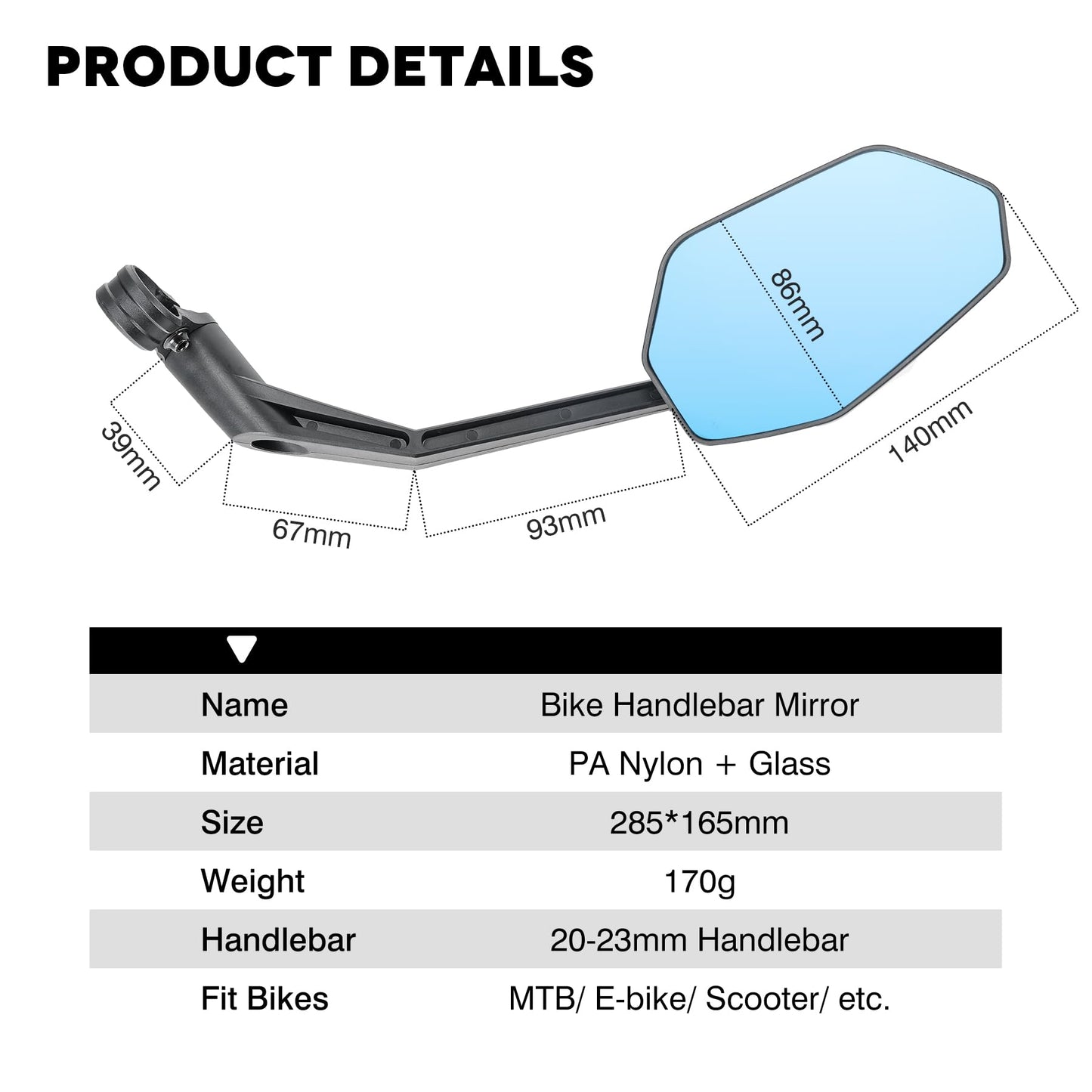 JJZOUEN 2026 Bike Mirror Handlebar Mount, Rotatable Bicycle Rear View Mirrors, Scratch Resistant Convex HD Glass, Safe Bike Rearview Mirror for MTB, E-bike, Road Bike Accessories, Fit 20-23mm