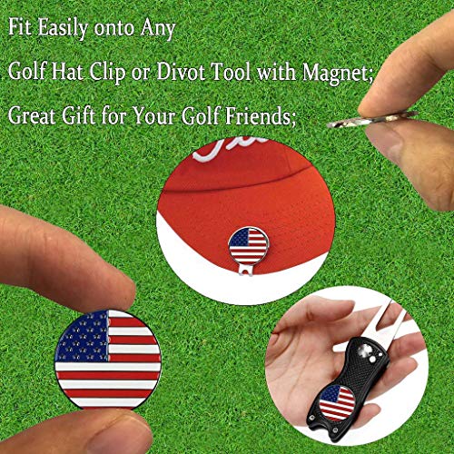 USA Flag Golf Ball Markers Set - 6 Pcs Assorted Patterns