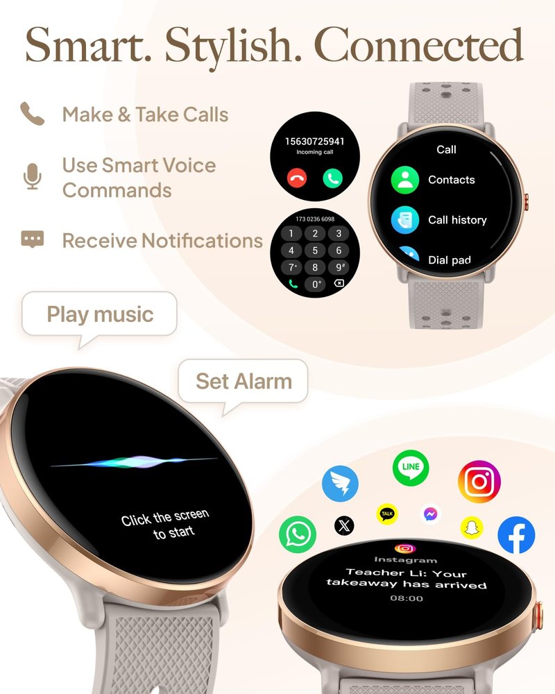 TitanSync Smart Watch for Women Men, for Android iOS with Sleep & Calorie Monitor, Pedometer Fitness Tracker, Bluetooth Call, IP68 Waterproof, 112+ Sport Modes Round Face Smartwatch (Gold-Gray)