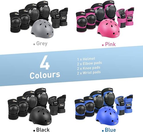 JBM Skating Protective Gear Set - Helmet, Knee & Elbow Pads, Wrist Guards | For All Skill Levels