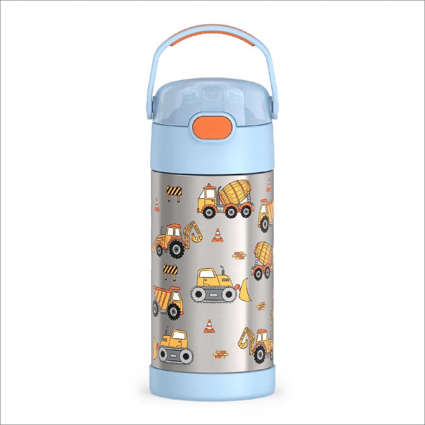 THERMOS FUNTAINER Water Bottle - 12 Ounce Stainless Steel, Vacuum Insulated with Straw for Kids | Construction Design