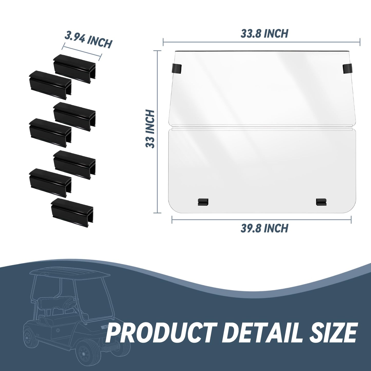Golf Cart Windshield Club Car DS 1982-2000 Gas & Electric Models, 5MM Thicken Foldable, Highly Transparent and Impact Resistant Acrylic - Clear