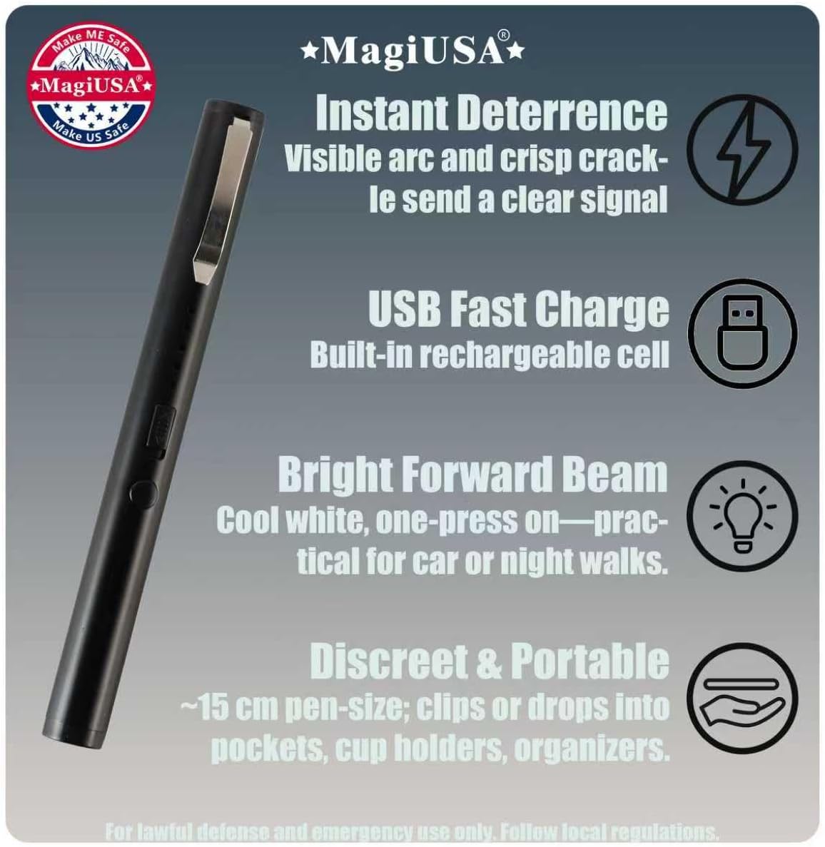 Tazer Pen Stun Gun - 40,000,000 Volts Self Defense Device for Men & Women | USB Rechargeable, Durable Design