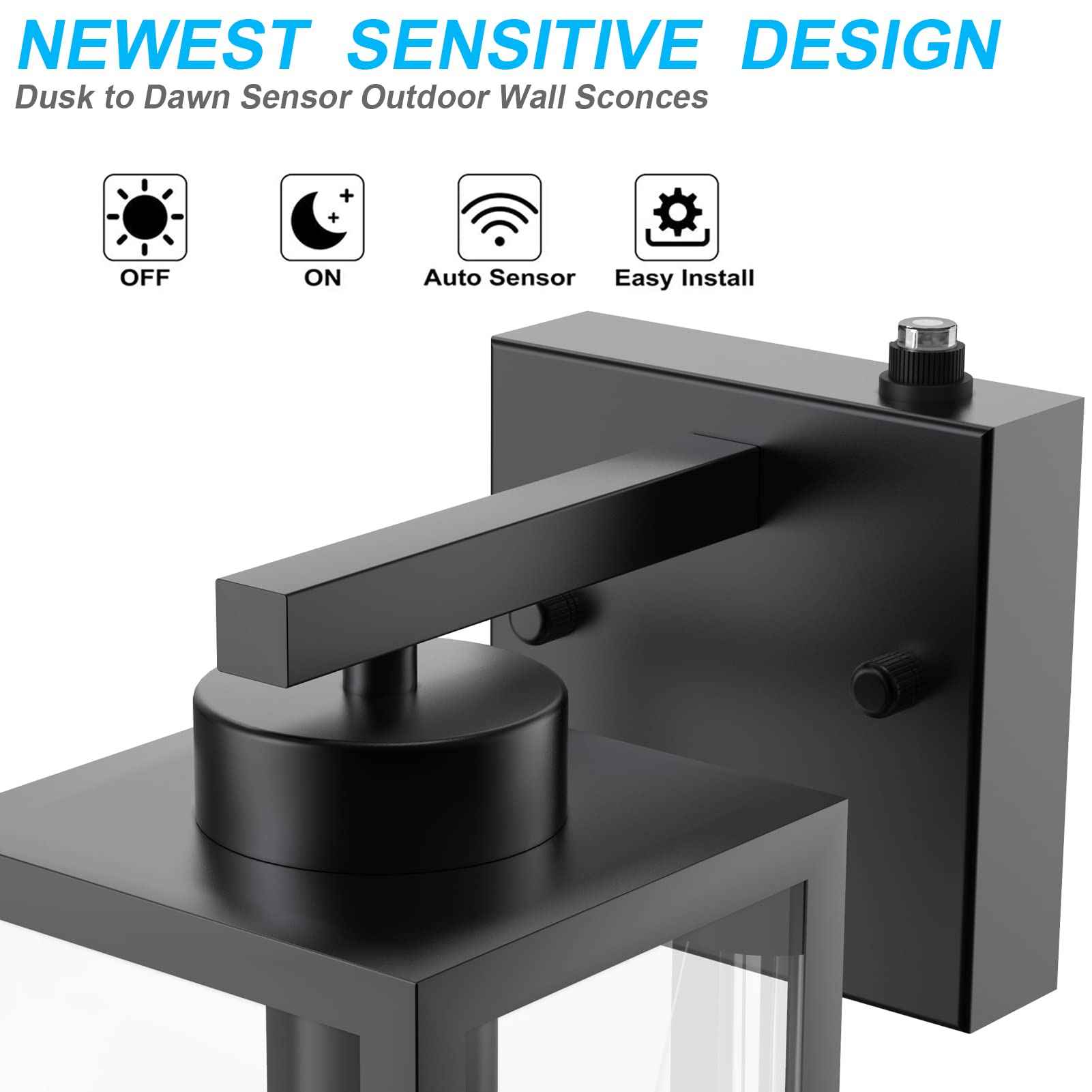 Tipace 2 Pack Outdoor Wall Lantern with Dusk to Dawn Sensor, Matte Black Sensor Exterior Light Fixtures,Exterior Wall Sconce with Clear Glass Shade(2700K E26 Bulbs Include)