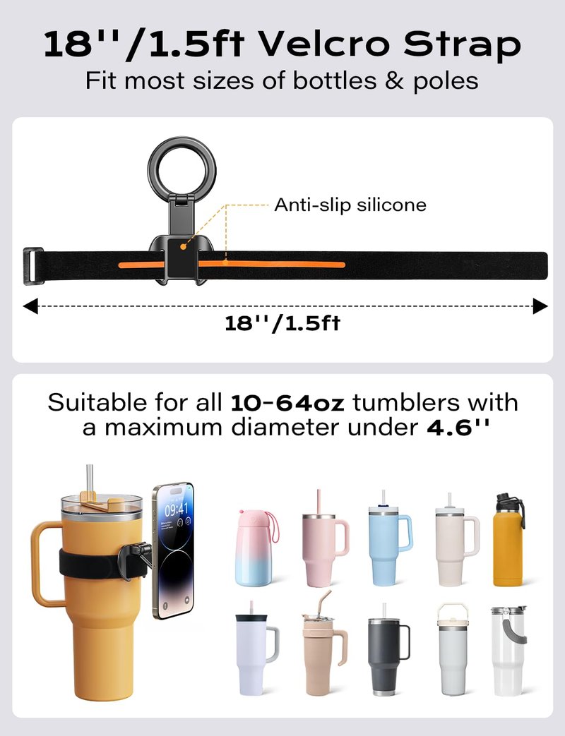 TAZENI Fit Magsafe Water Bottle Gym Stroller Phone Holder Strap Magnetic Phone Holder for Stroller Gym Accessories for Stanley Owala Yeti Hydrojug 10-60oz Tumbler Adjustable for iPhone & Android