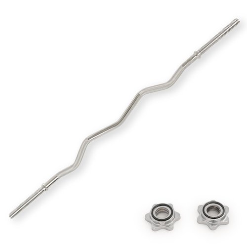 Sunny Health & Fitness 47" Standard EZ Curl Bar – 11 lb Bar Weight, Fits 1" Plates, 300 lb Capacity, Ergonomic Curl Grip, Chrome Finish, Star-Lock Collars - SF-SB03-47