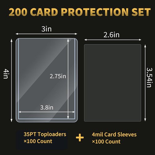 Binditek 200 Pack Card Protectors - 100 Rigid 35PT & 100 Penny Sleeves for Sports & Trading Cards
