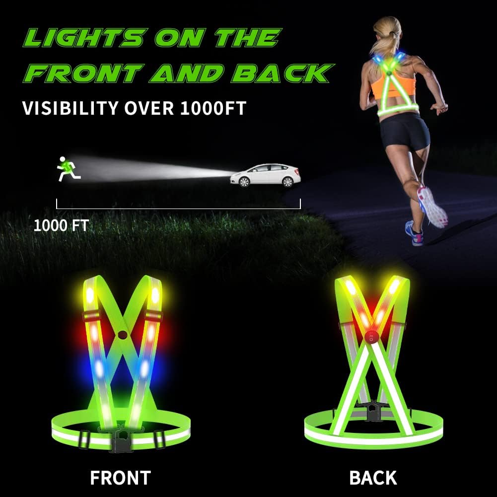 Skiennix LED Reflective Vest - USB Rechargeable Safety Gear with Adjustable Size for Men, Women & Kids