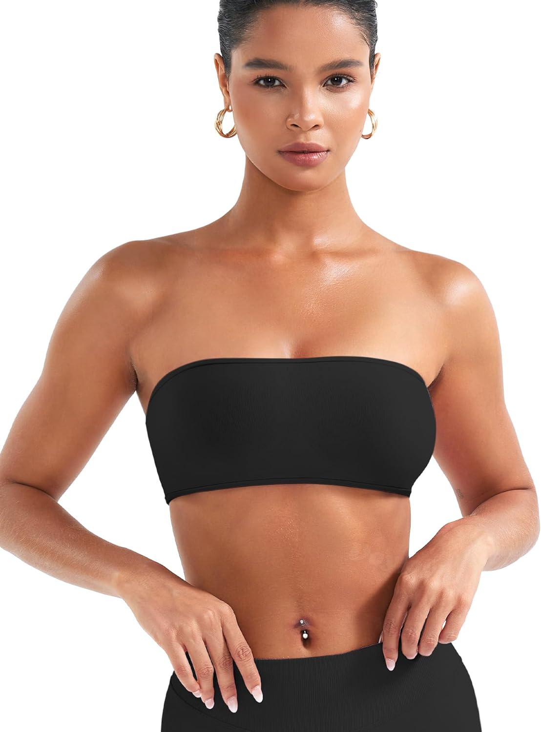 VOYJOY Backless Bandeau Bra - Adjustable Strapless Workout Top for Ultimate Comfort | Black