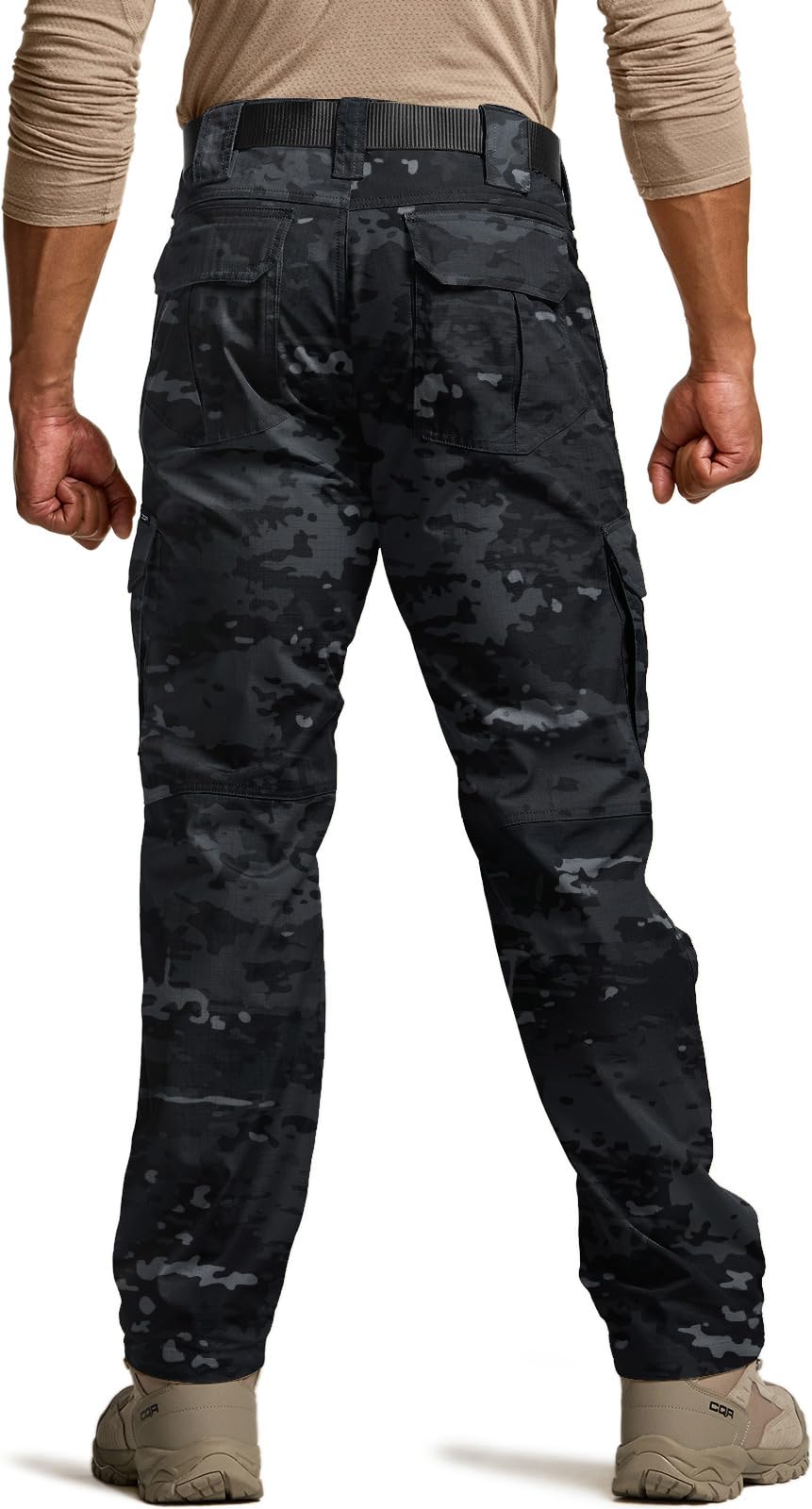 CQR Men's Tactical Pants, Water Resistant Ripstop Cargo Pants, Lightweight EDC Work Hiking Pants, Outdoor Apparel, Duratex Mag Pocket Print Utility Camo Black, 42W x 32L