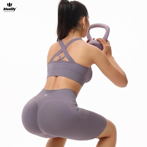 BLUELILY Sports Bras for Women High Impact Cross Back Strappy Bras Cropped Padded Seamless Workout Yoga Bras Set