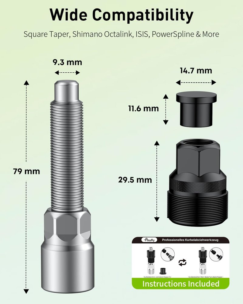 Pawfly Bicycle Crank Puller, Bike Crank Removal Tool, Bottom Bracket Tool with 8-Tooth Socket, Wrench & Top Cap, Bike Repair Kit for Square Taper Shimano & ISIS Splined Crank Arm