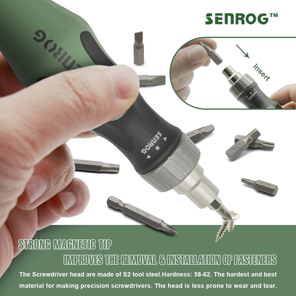SENROG 24 in 1 Multi-Bit Ratcheting Screwdriver, Magnetic Interchangeable Ratchet Screwdriver with Changeable Bits（Phillips,Slotted,Hex,Square,Torx）for Home,Work,DIY.