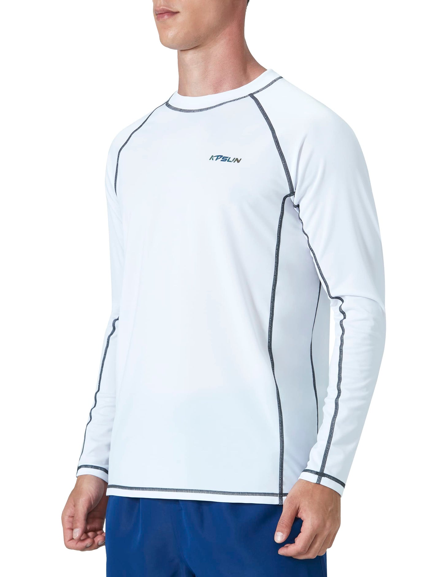 KPSUN Men UPF 50+ UV Swim Sun Shirt Quick Dry Long Sleeve Rash Guard White