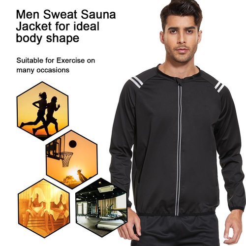 NINGMI Sauna Jacket for Men Sweat Suit Long Sleeve Shirt Workout Zipper Slimming Gym Body Shaper