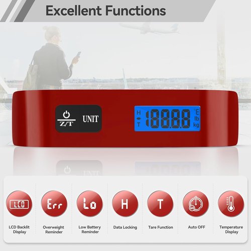 Dr.meter Luggage Scale - Digital Weight Scale with Backlight LCD Display | 110lb/50kg Capacity, Red