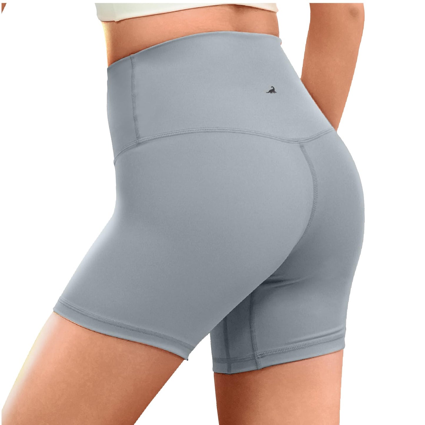 SURF CUZ Women's Board Shorts 5" Seamless Gym Biker High Waist Running Spandex Yoga Tummy Control Leggings Light Gray