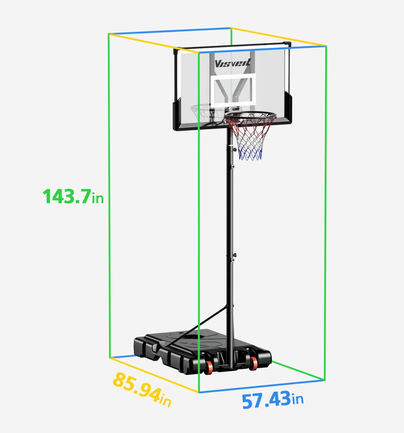 VISVEIL Basketball Hoop,Portable Basketball Hoop System for Outdoor, Adjustable Height 5.7-10ft 45in Backboard Basketball Goal for Kids Teen and Adult