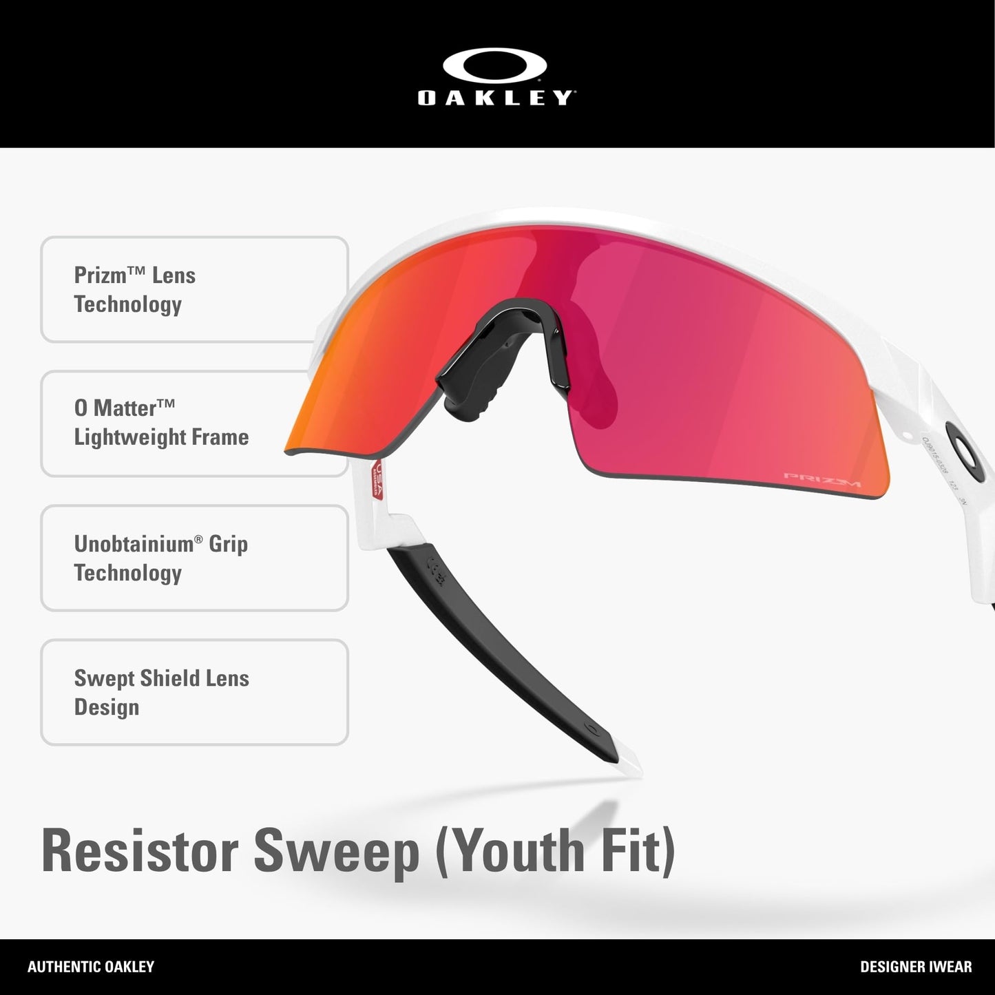 Oakley Resistor Sweep OJ9015 901503 28MM Polished White/Prizm Field Rectangle Junior Sunglasses for Boys for Girls