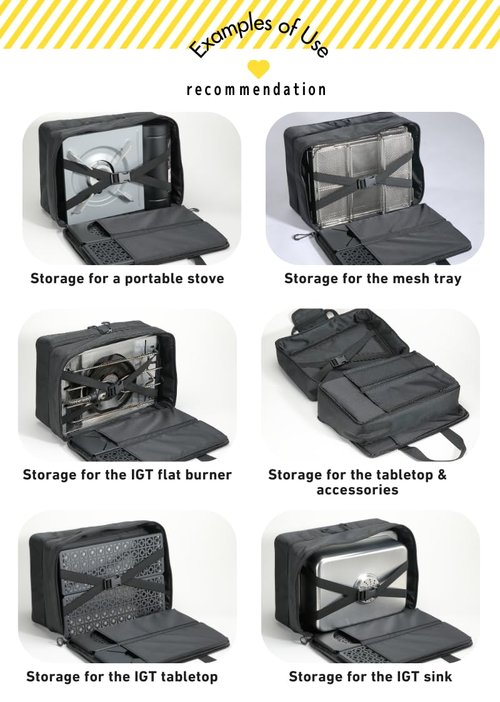 CAMPINGMOON Storage Bag Double-layer for Camping Stove IGT Tabletop Flat Burner Carry Case Black BK-46